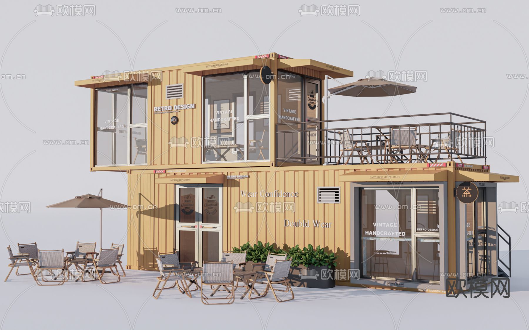 工业风集装箱咖啡厅su模型下载（渲染图1）