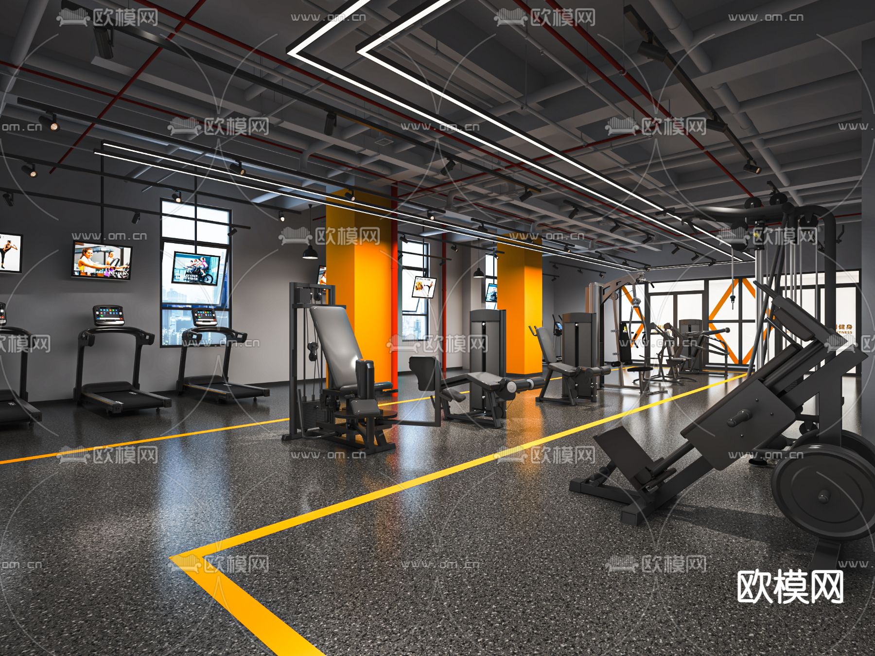 工业风健身房su模型下载（渲染图1）