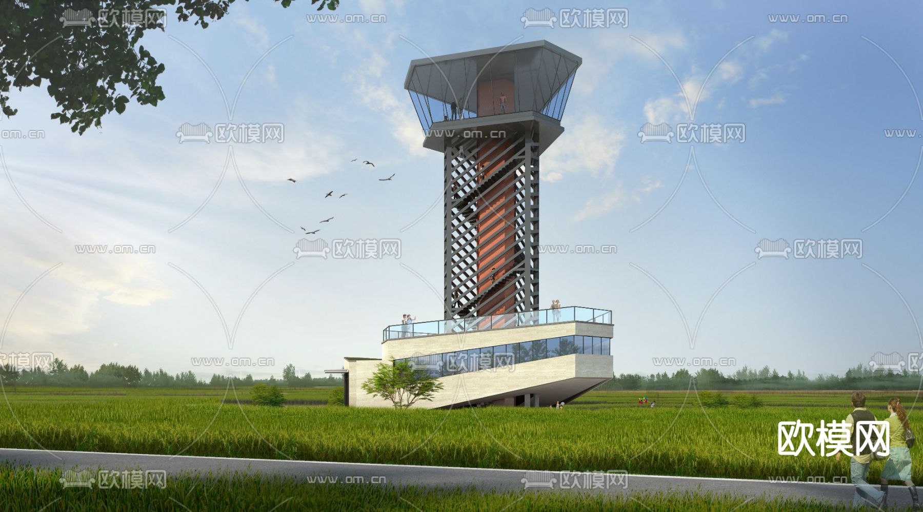 稻田景观 观景塔 观景平台psd下载