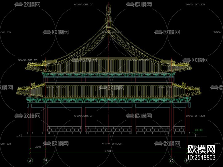 中式古建大雄寶殿CAD施工圖下載(渲染圖4)