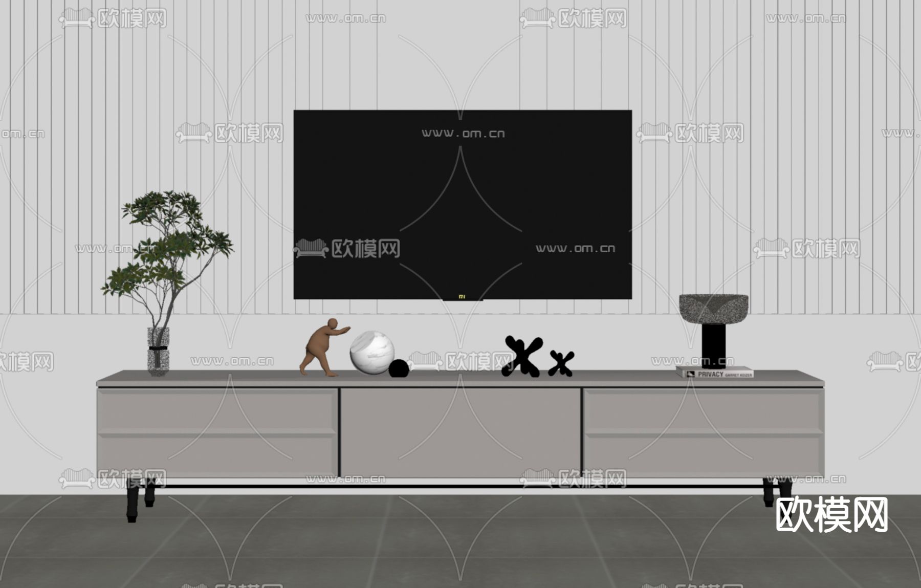 奶油风 电视柜su模型下载（渲染图2）