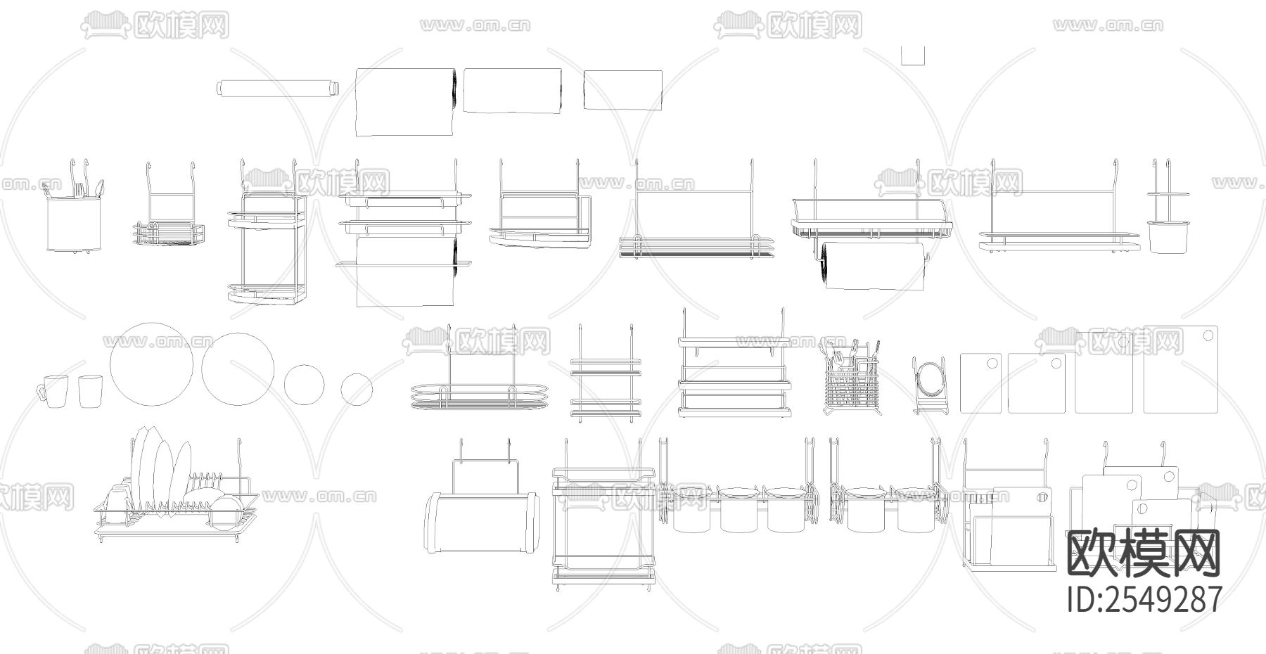 现代厨房用品CAD施工图下载（渲染图4）