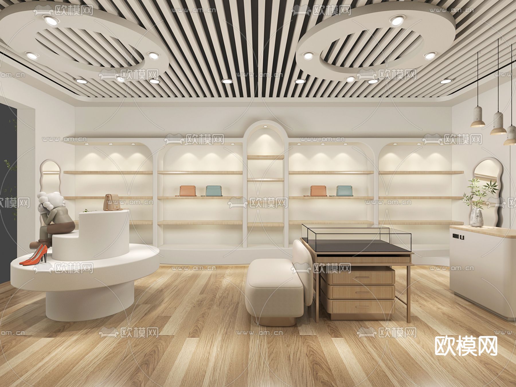 奶油风时尚女鞋店su模型下载（渲染图2）