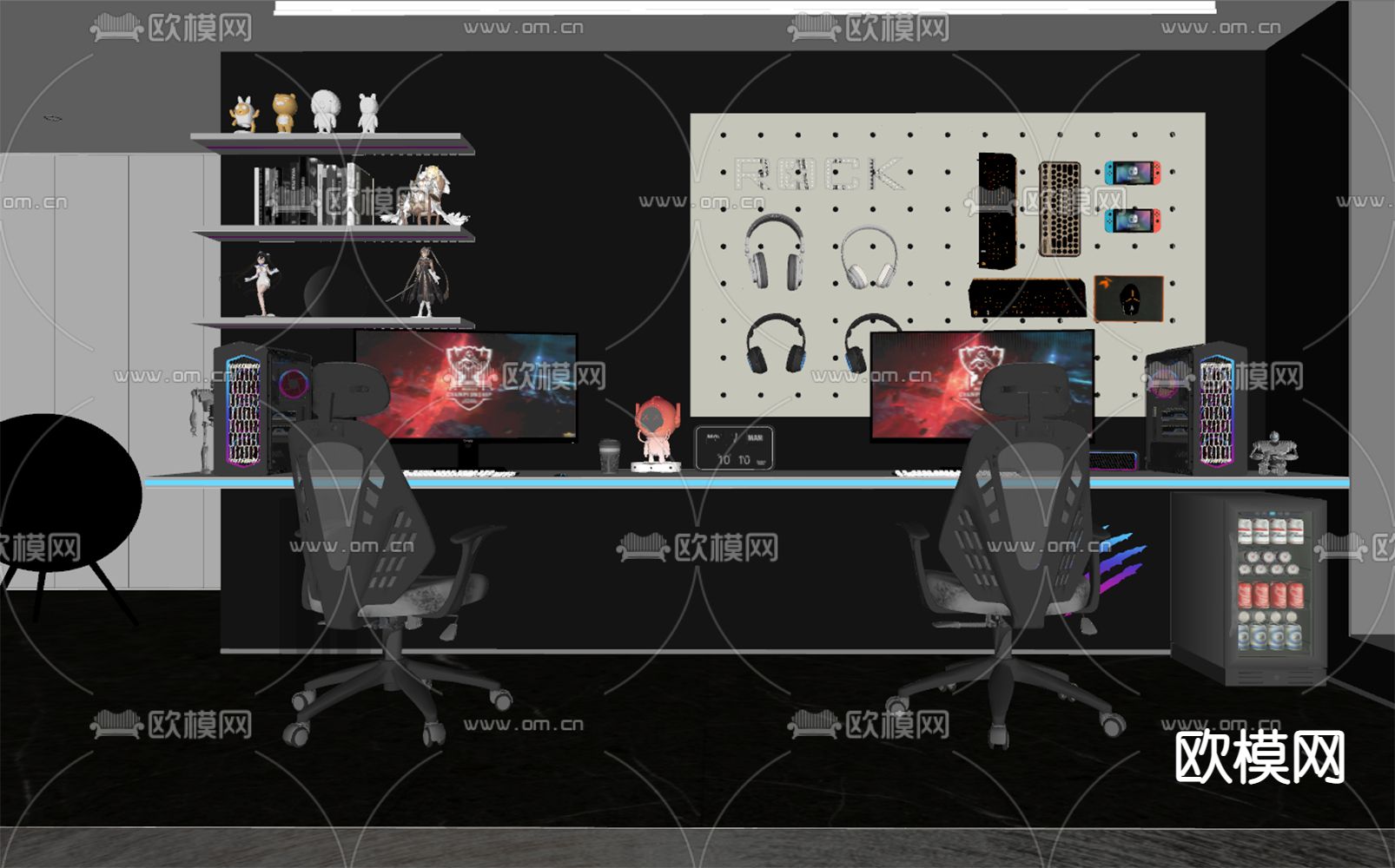 游戏房 电竞房su模型下载（渲染图2）