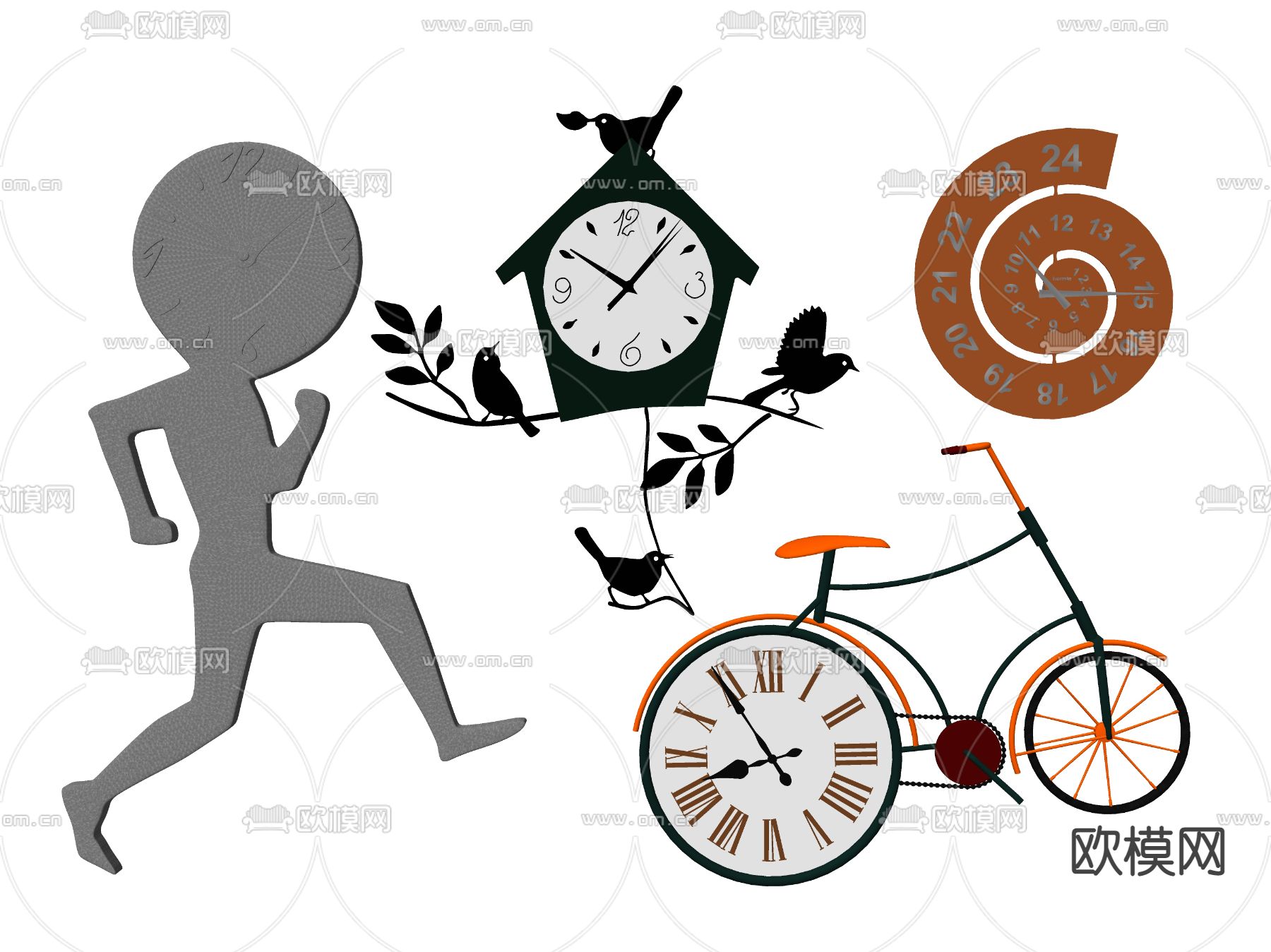 北欧墙饰挂件 挂钟su模型下载（渲染图2）