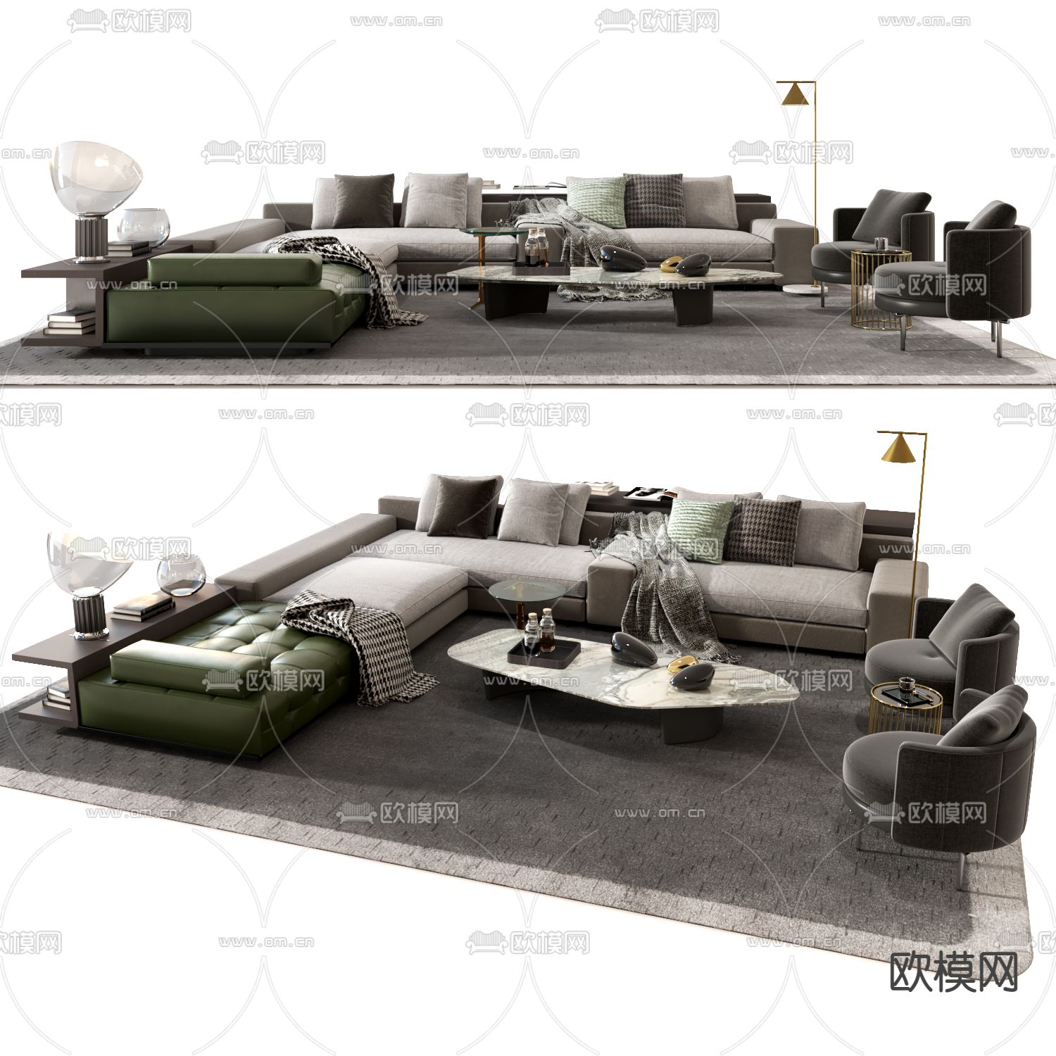 Minotti组合沙发3d模型下载（渲染图1）