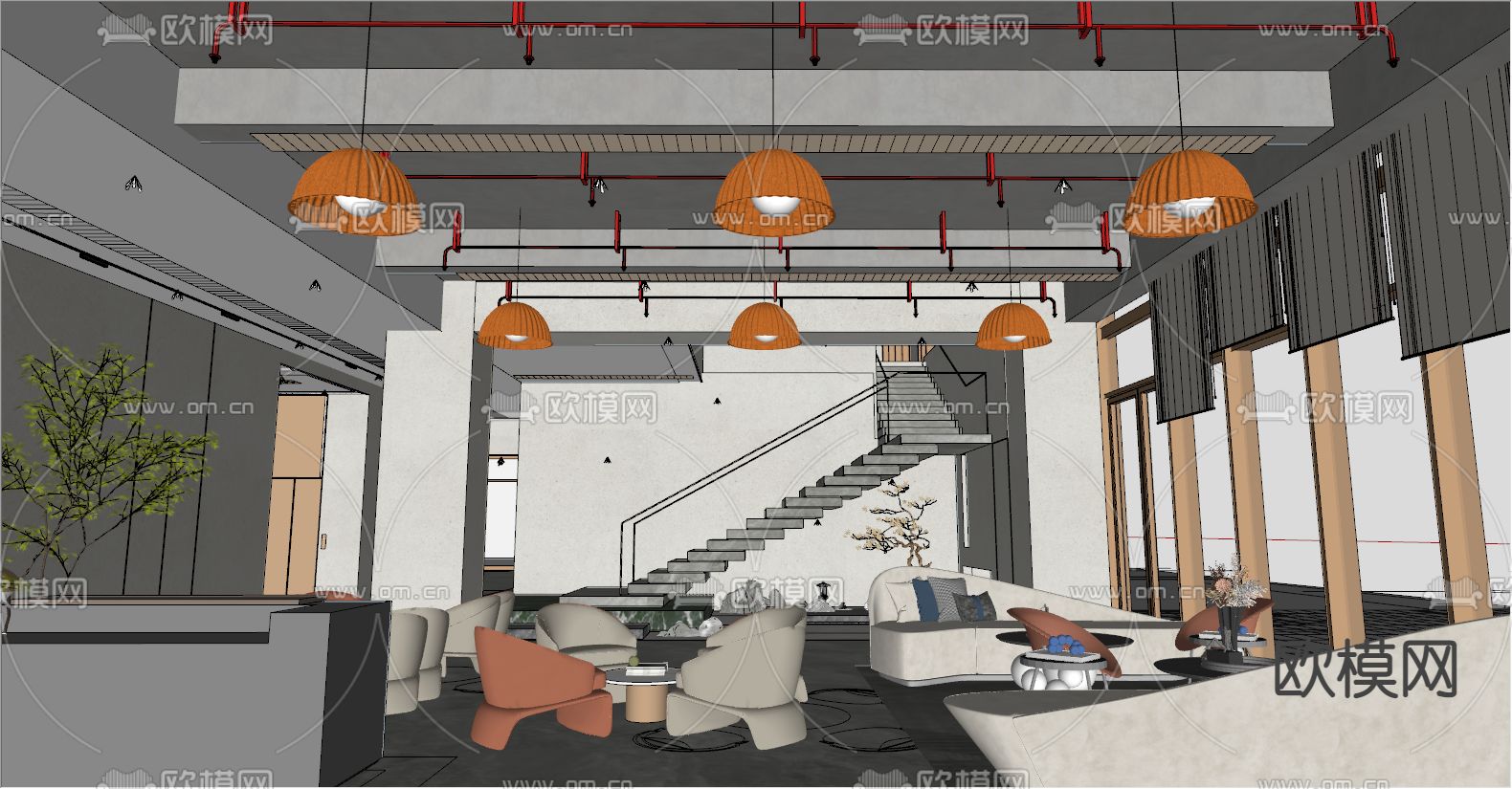 办公休息区 楼梯间su模型下载（渲染图4）
