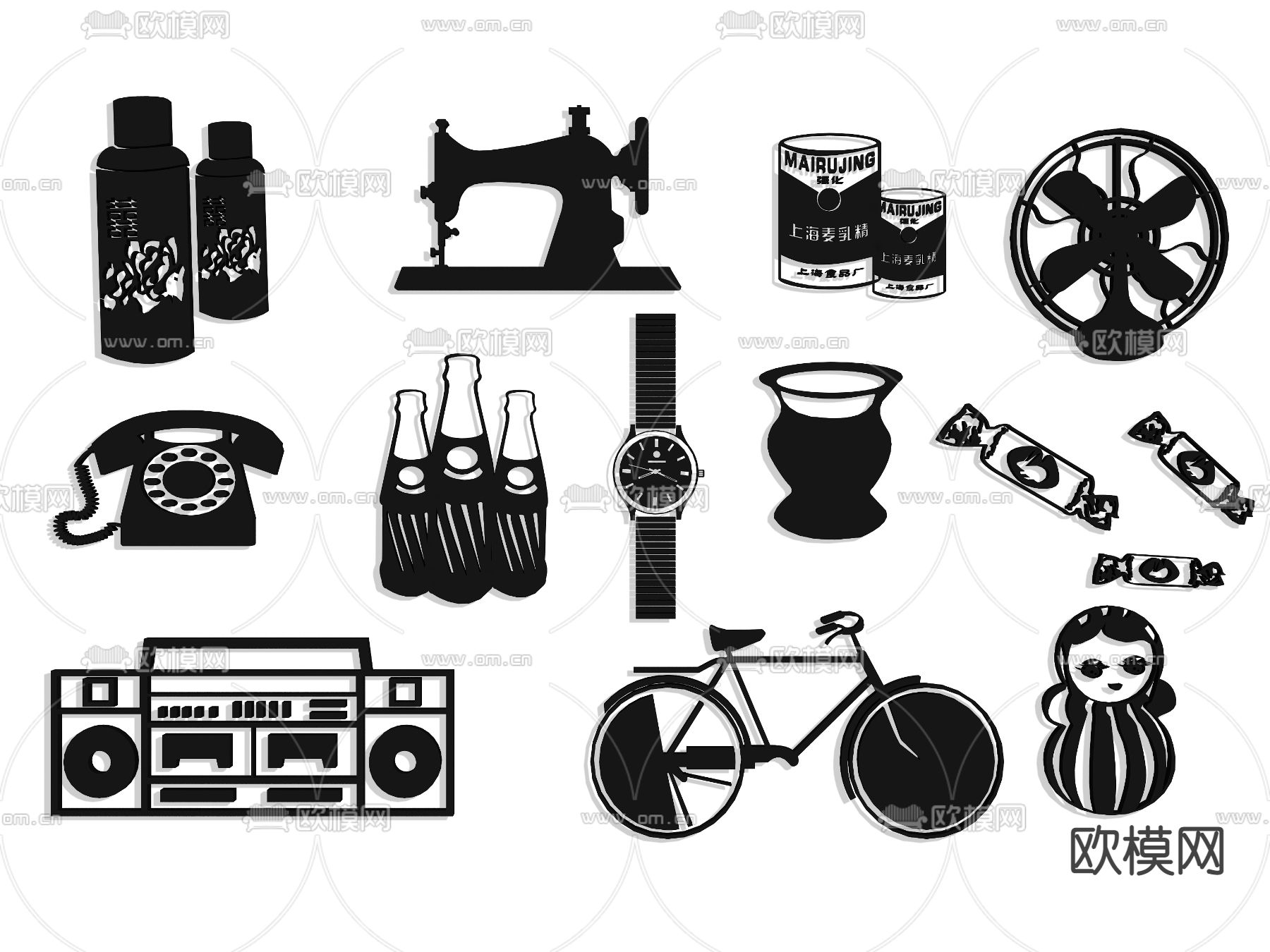 复古剪影墙饰 挂件3d模型下载