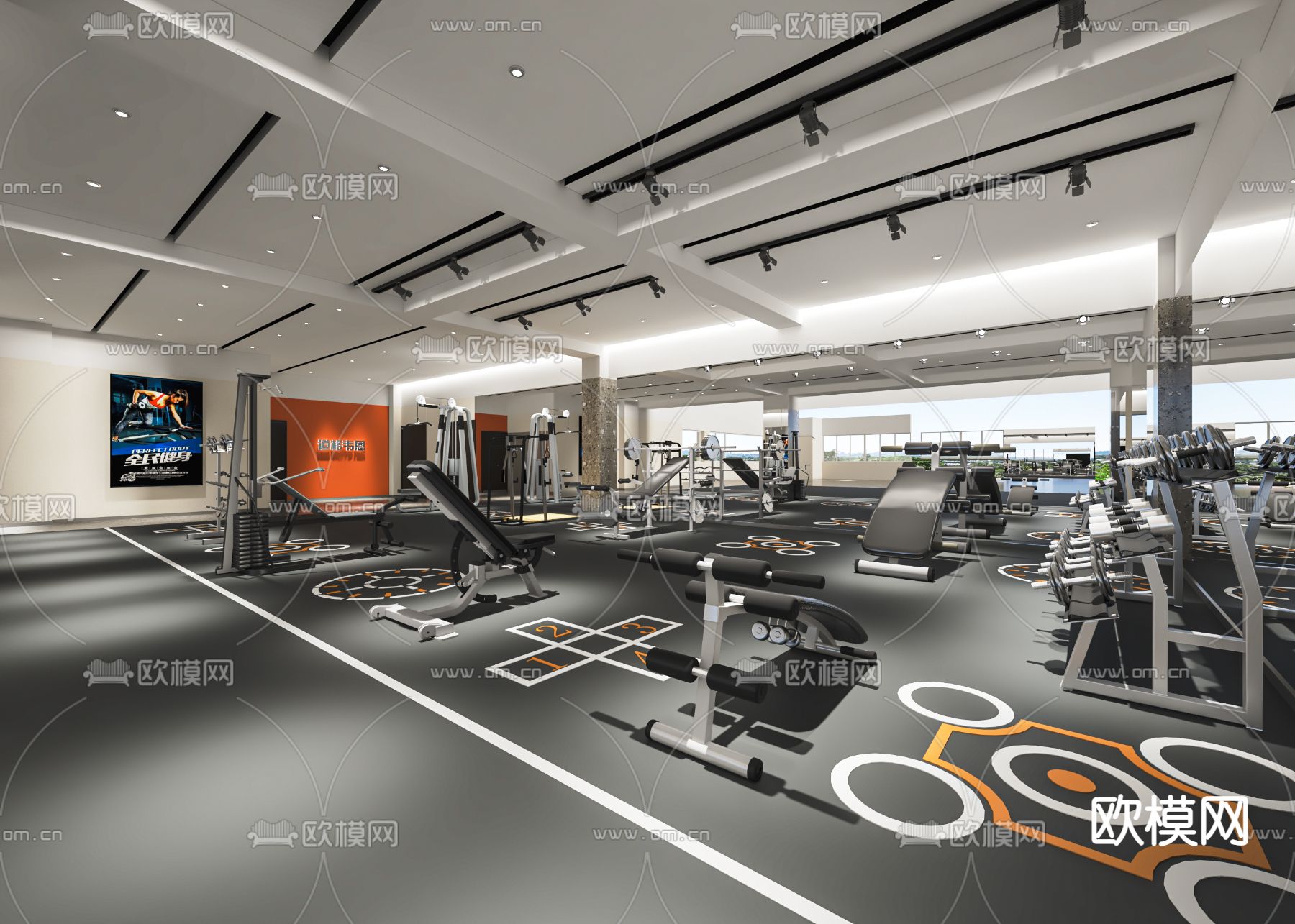现代健身房su模型下载