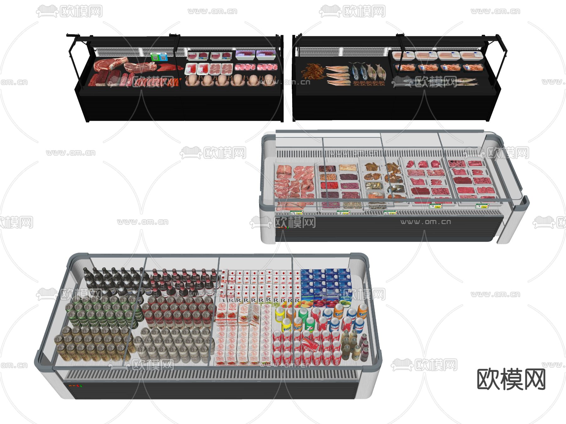 超市肉类货柜 冰柜 冷柜 肉柜 鲜奶冷藏柜su模型下载（渲染图2）