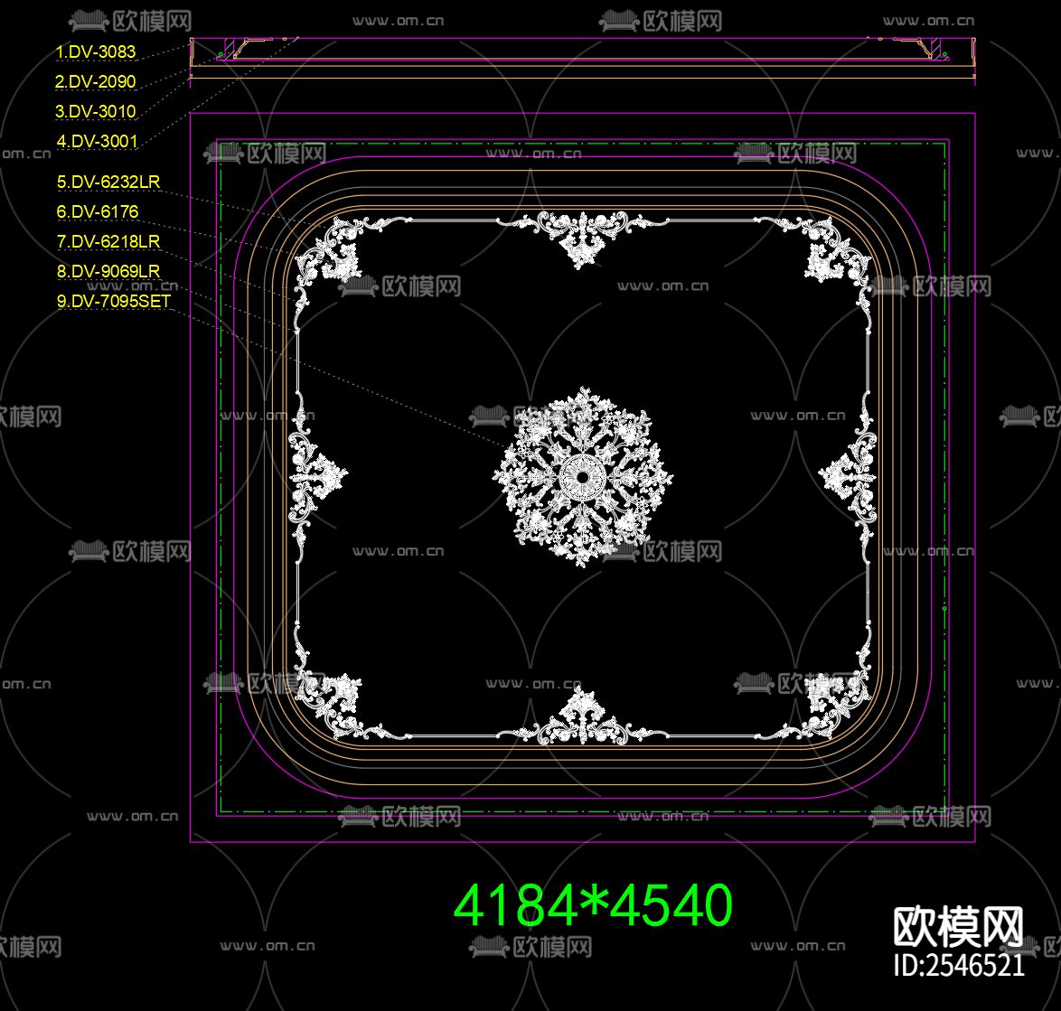 20款法式雕花板吊顶节点大样下载（渲染图8）