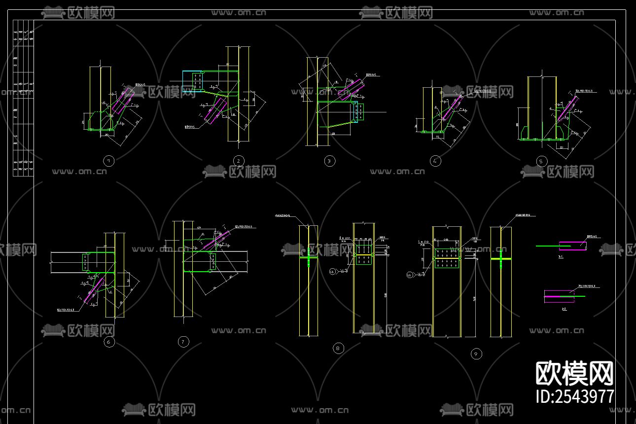 四层钢框架结构cad施工图下载（渲染图3）