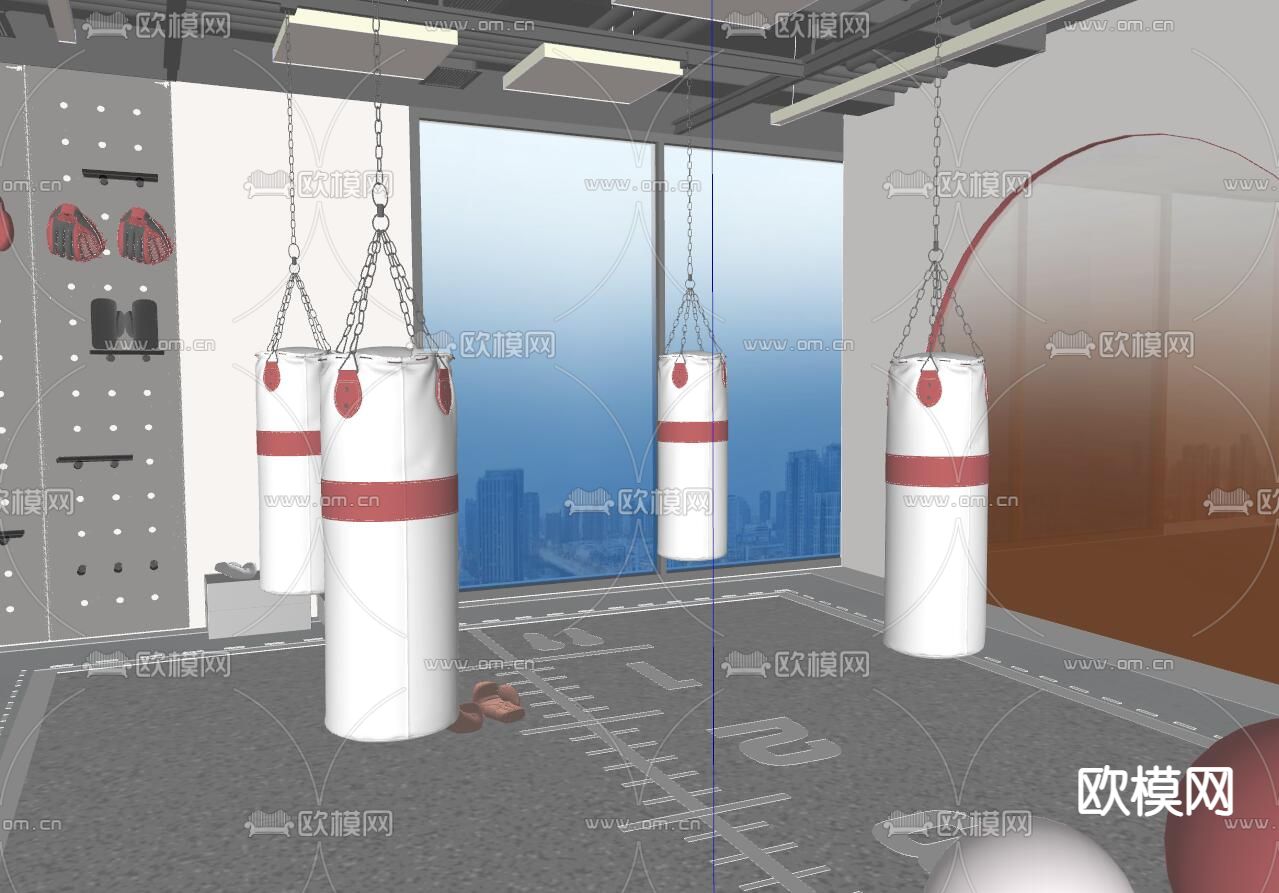 现代拳击房 健身房su模型下载（渲染图2）