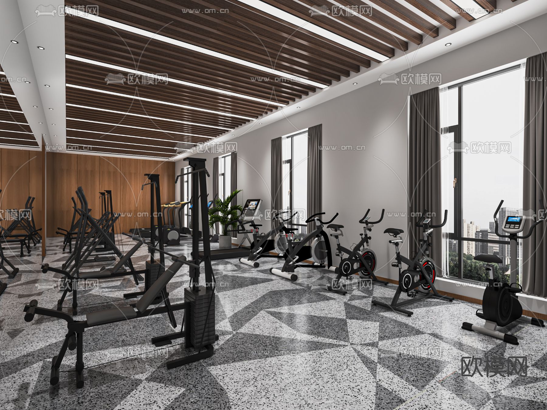 现代健身房su模型下载