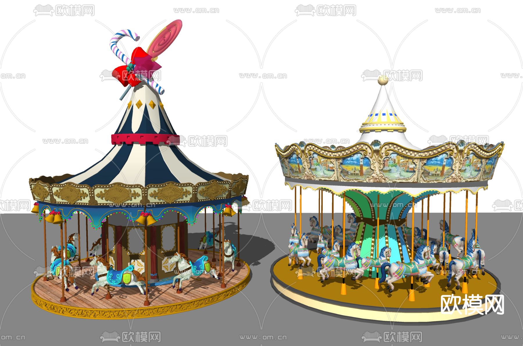 旋转木马 儿童游乐设施su模型下载