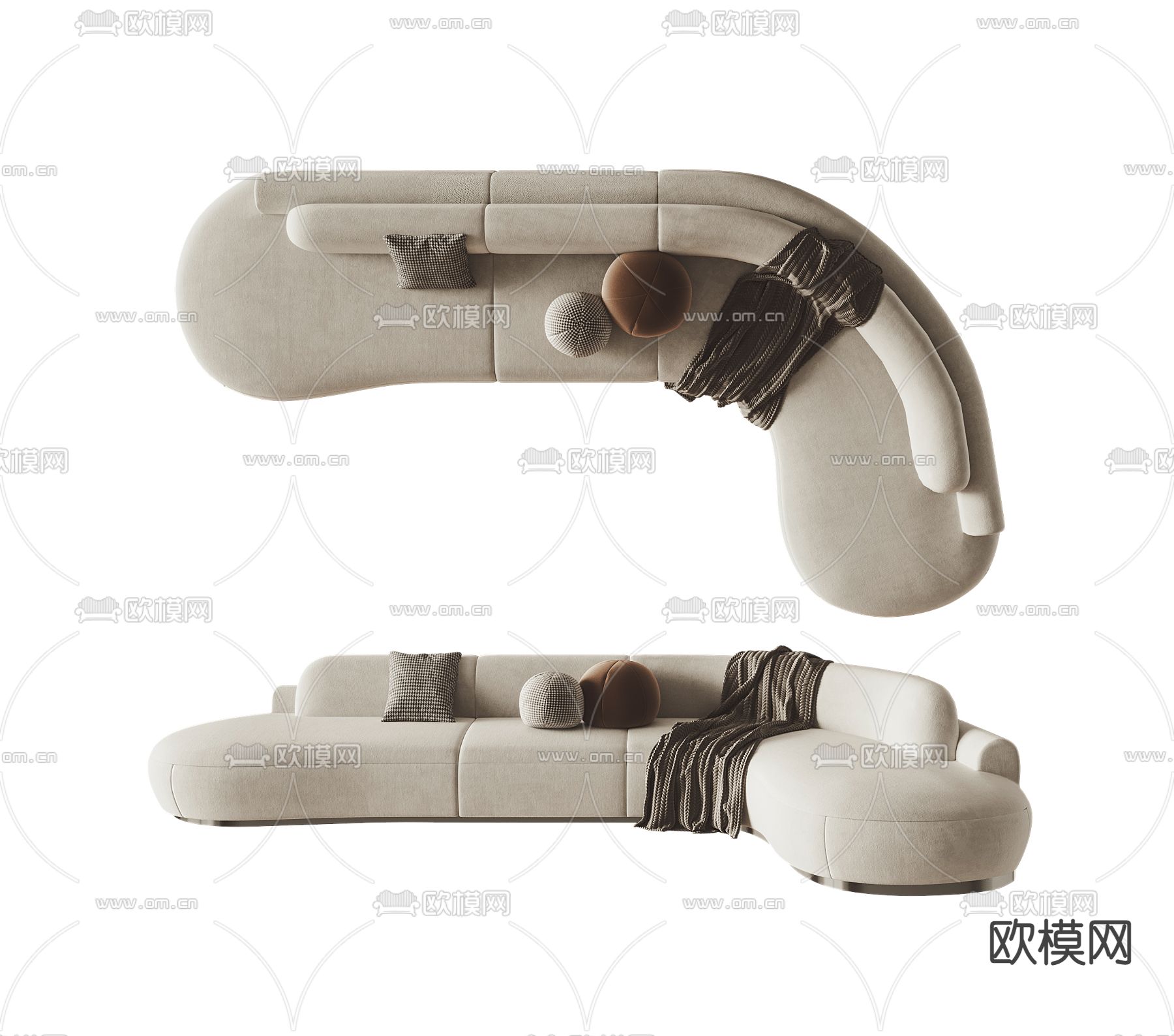 弧形沙发 转角沙发su模型下载（渲染图1）