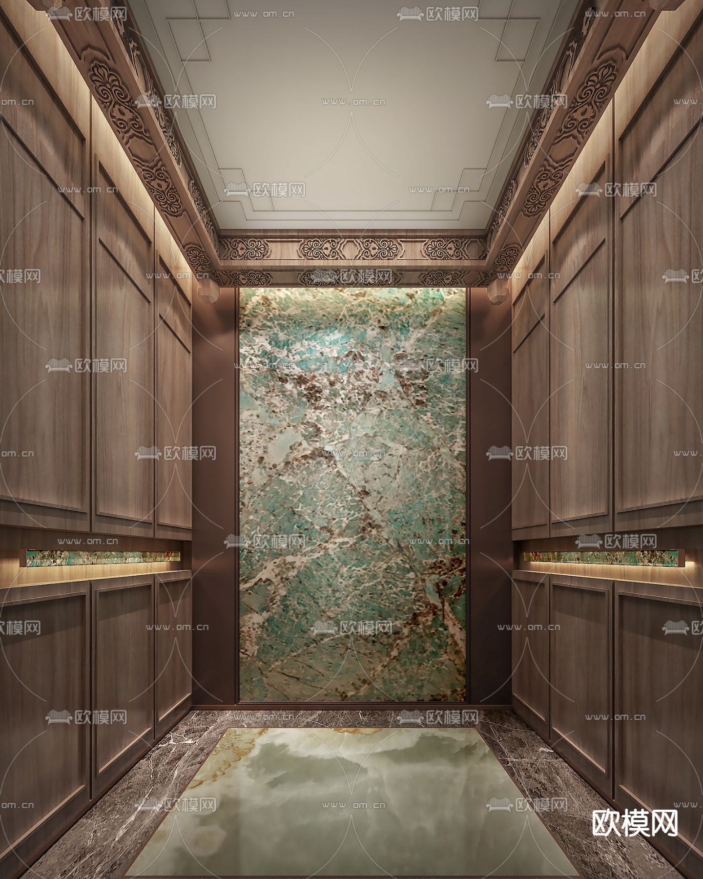 新中式电梯轿厢3d模型下载