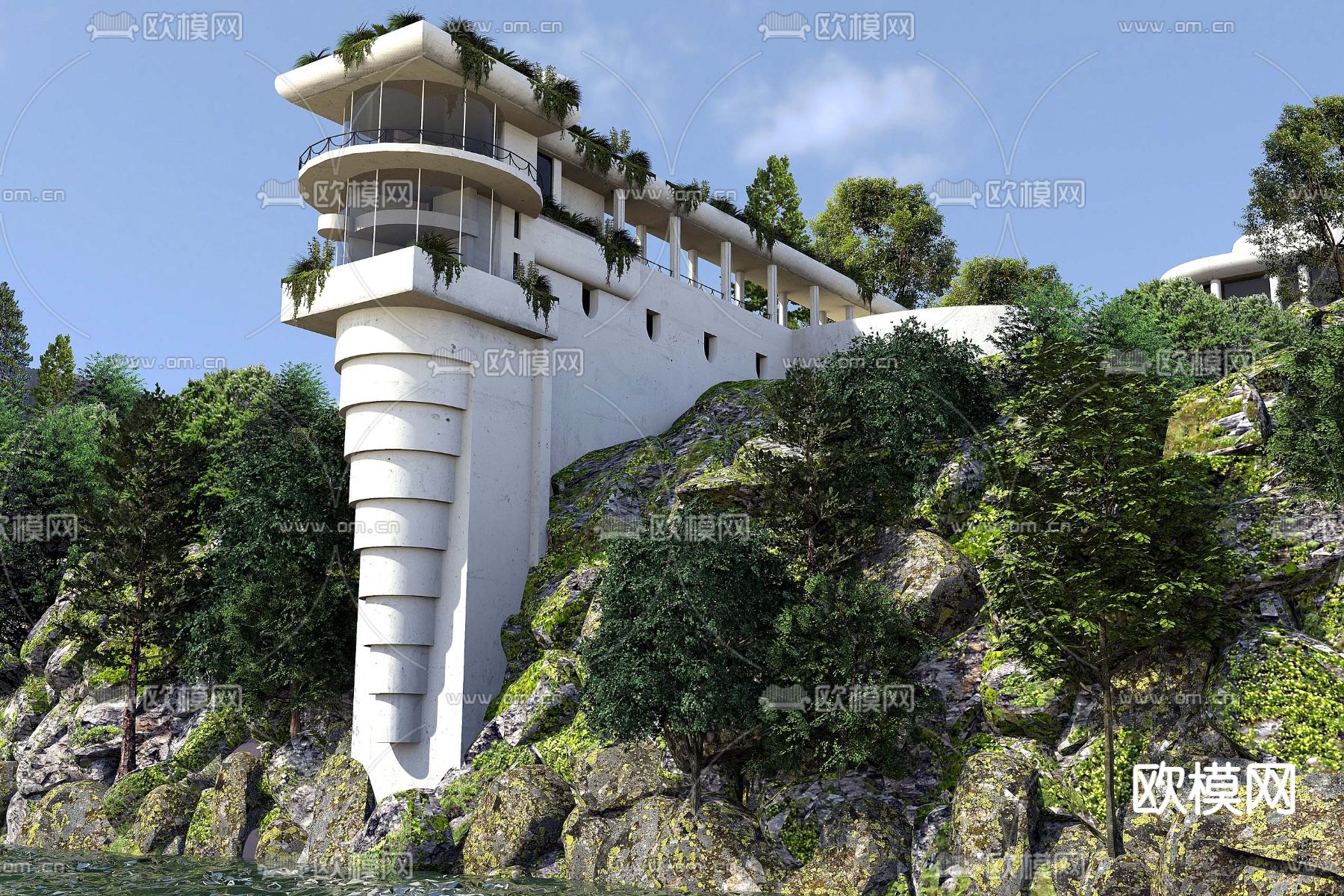 现代灯塔su模型下载（渲染图1）