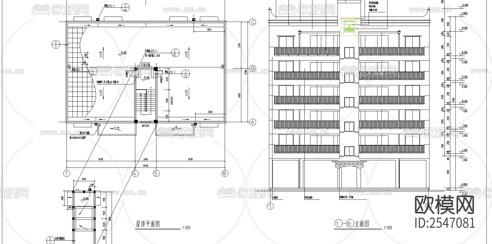 丹巴县某六层框架商住宅CAD施工图下载（渲染图2）