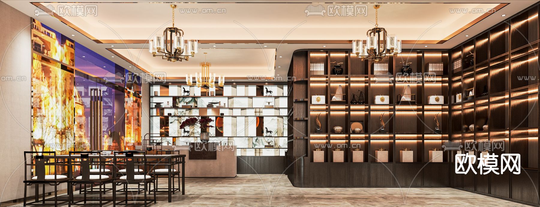 新中式茶叶店su模型下载（渲染图2）