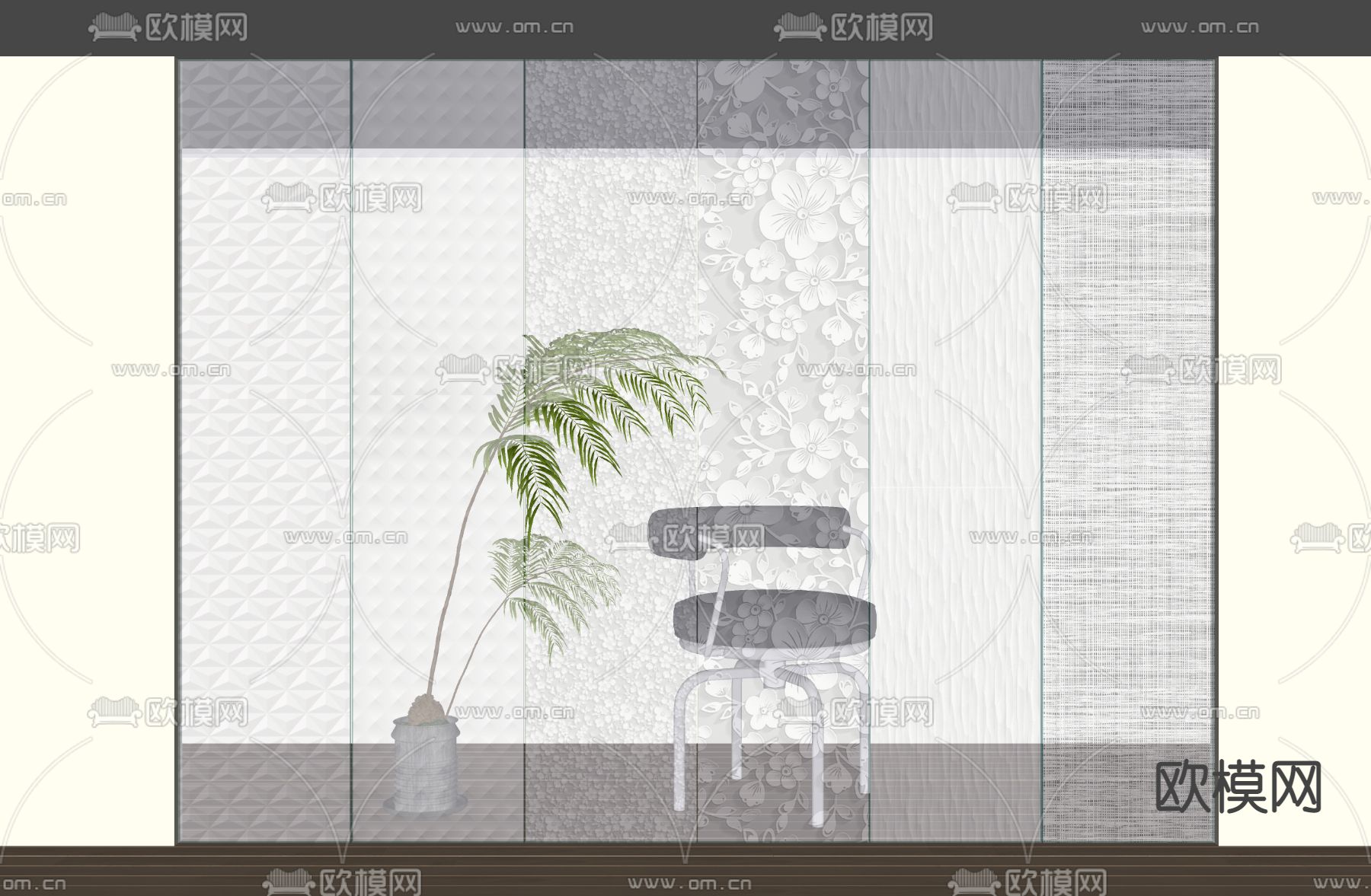 现代玻璃隔断 水纹玻璃su模型下载（渲染图2）