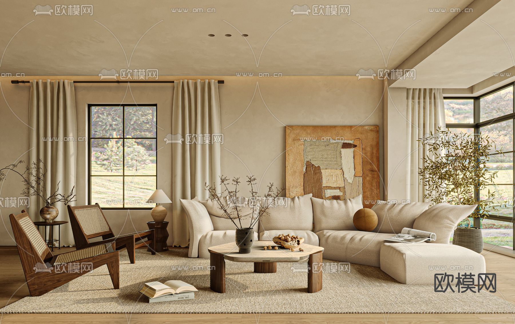 侘寂客厅3d模型下载（渲染图2）