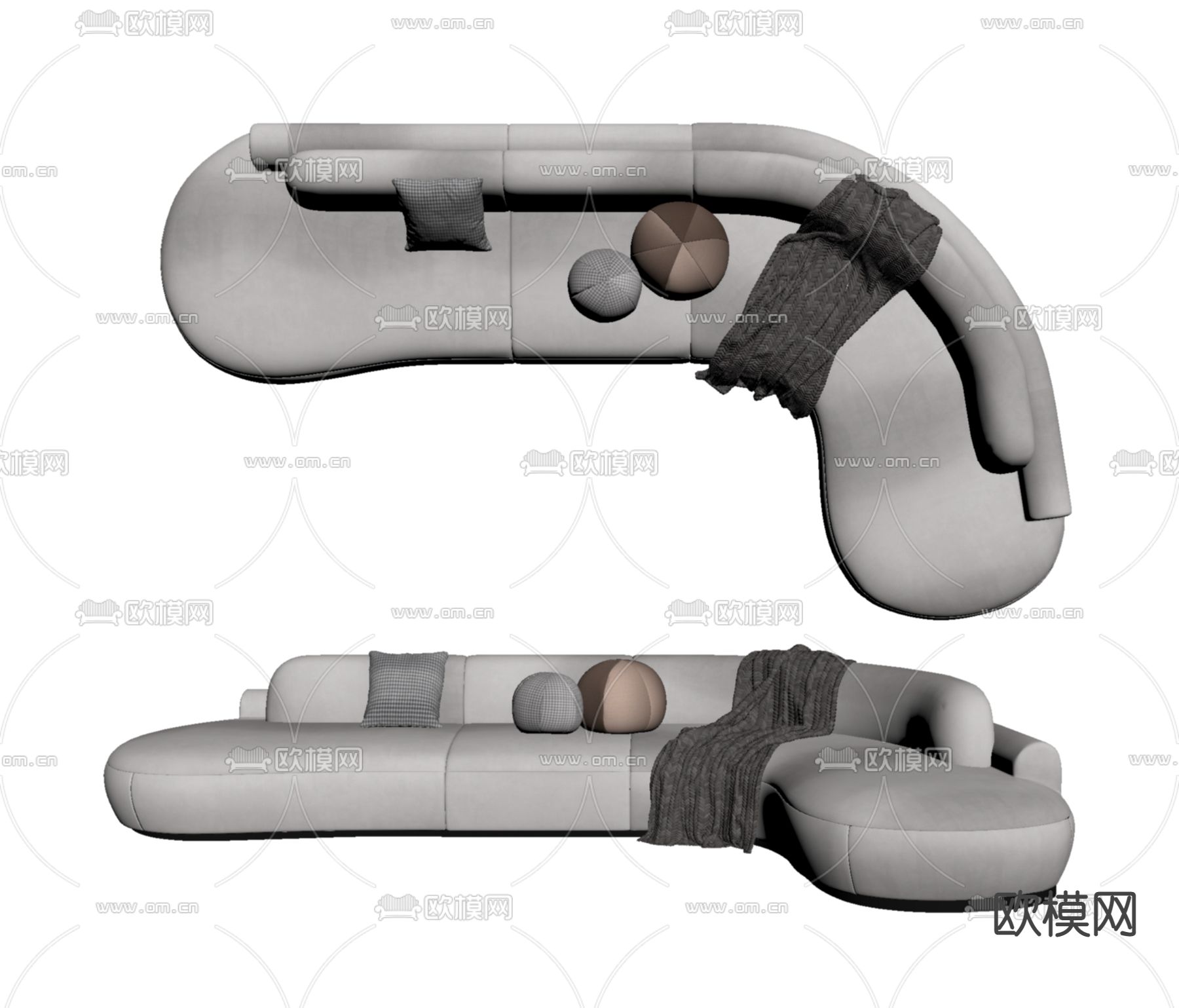 弧形沙发 转角沙发su模型下载（渲染图2）