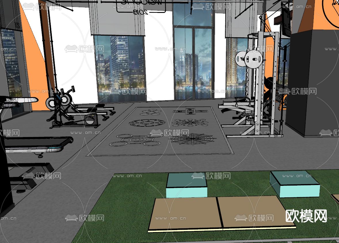 工业风健身房su模型下载（渲染图2）