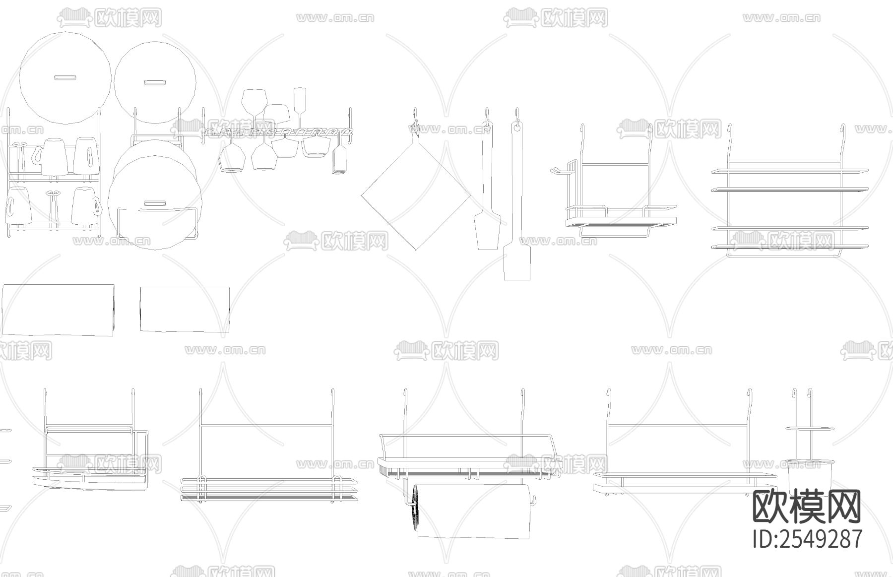 现代厨房用品CAD施工图下载（渲染图3）