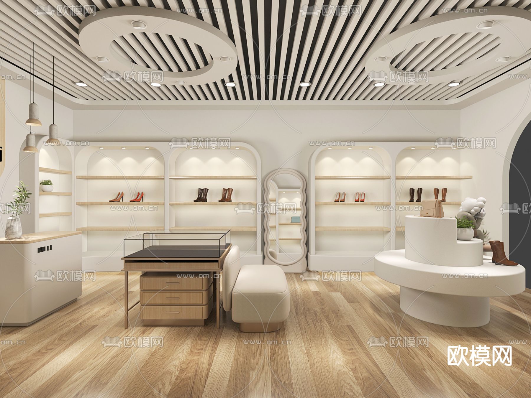 奶油风时尚女鞋店su模型下载（渲染图3）