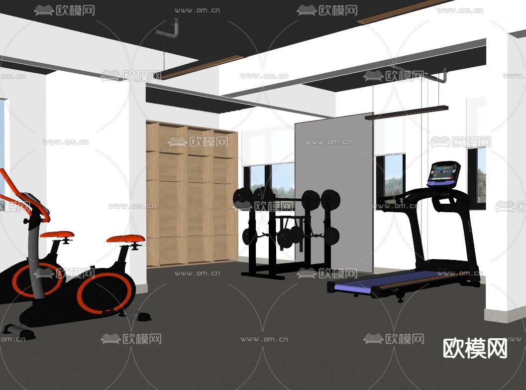 现代健身房su模型下载（渲染图2）