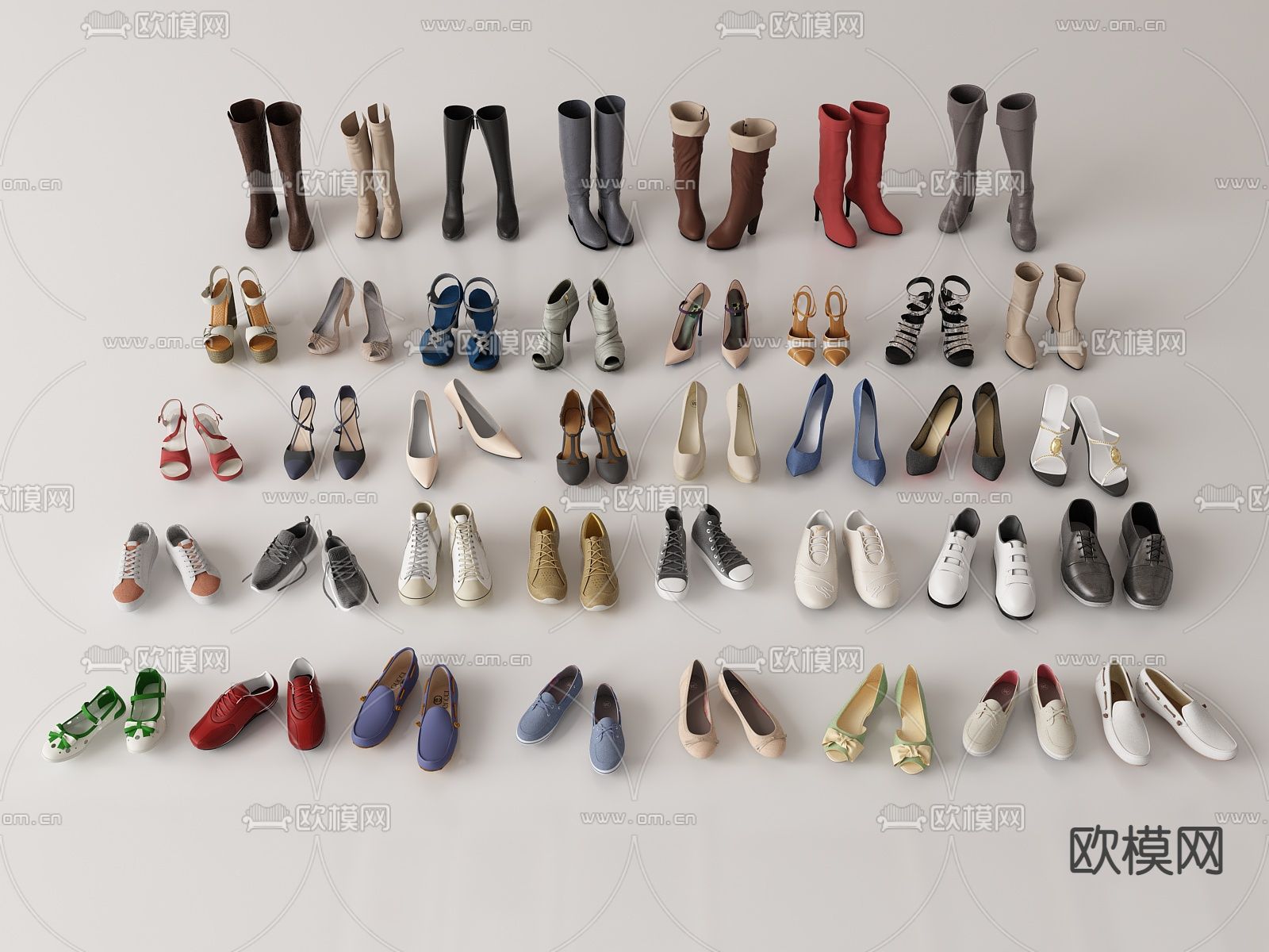 女士鞋子 高跟鞋 休闲鞋 皮鞋 高筒靴su模型下载（渲染图1）