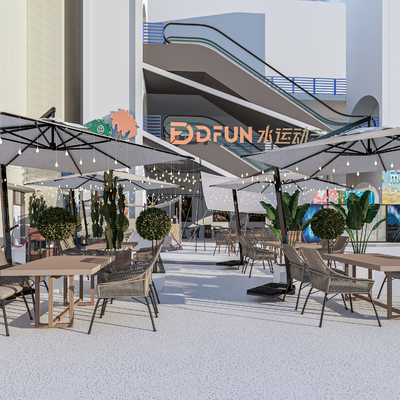  现代户外桌椅 外摆桌椅 商业外摆su模型 