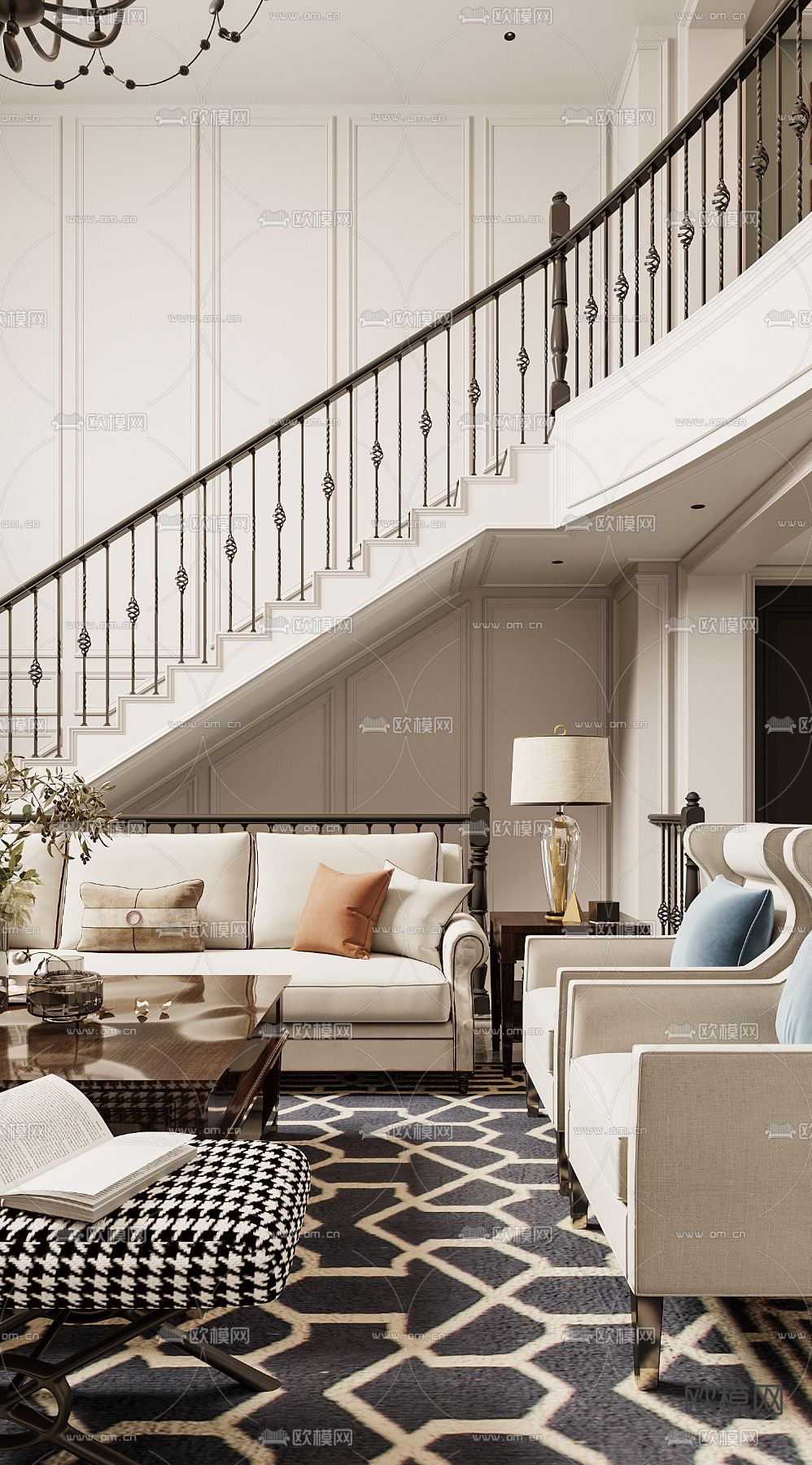 简欧客厅3d模型下载（渲染图3）