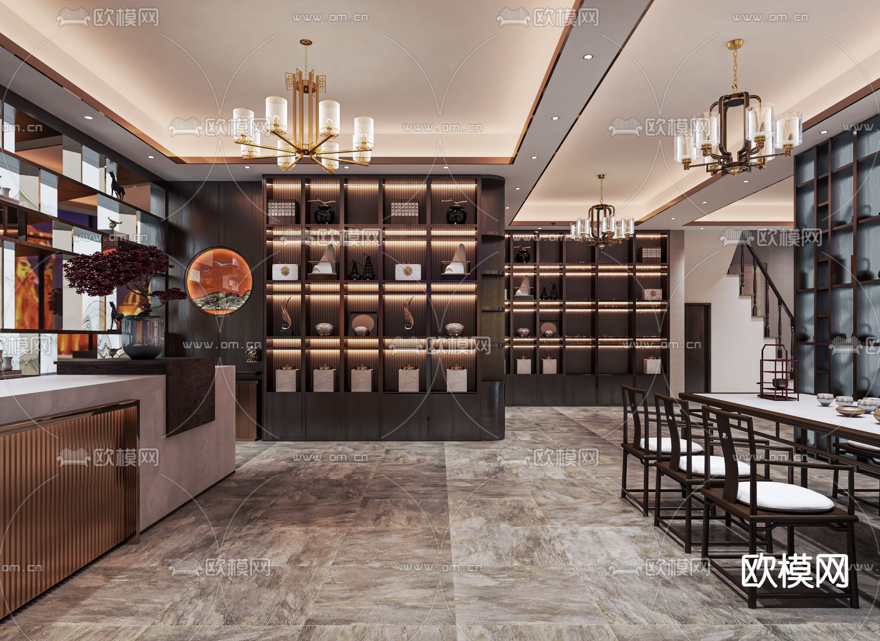 新中式茶叶店su模型下载（渲染图1）