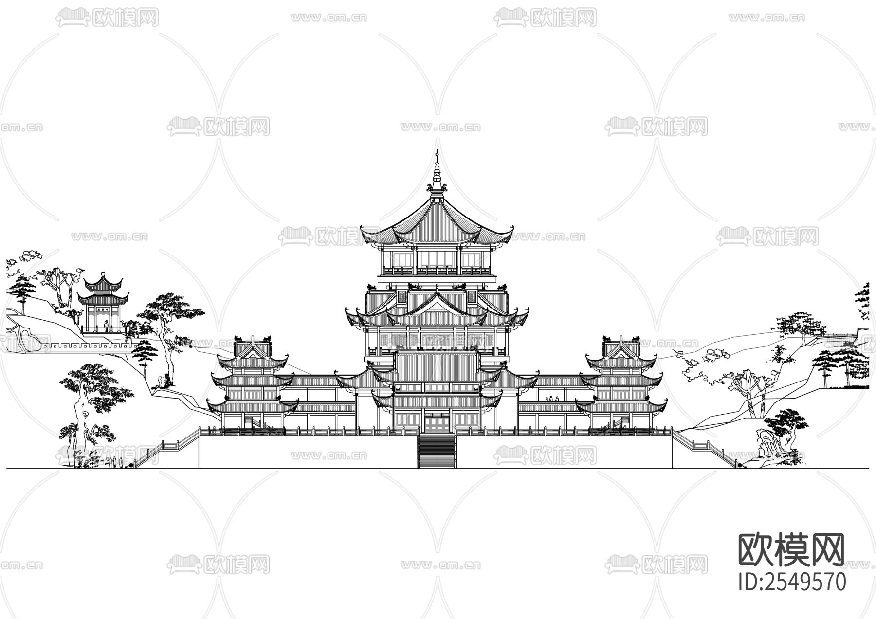 土家摆手堂cad施工图下载（渲染图1）