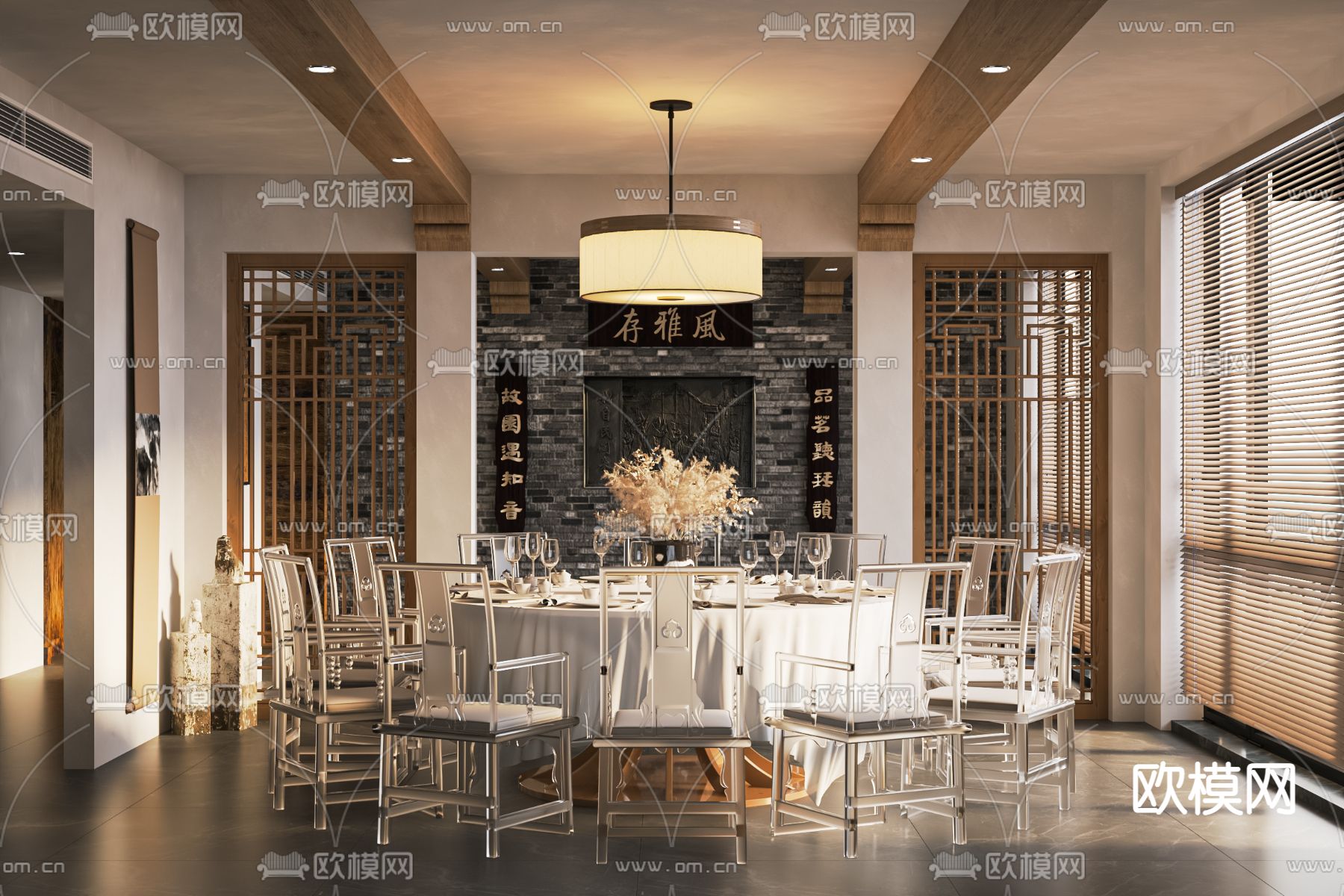 中式餐厅包厢 包房su模型下载（渲染图1）