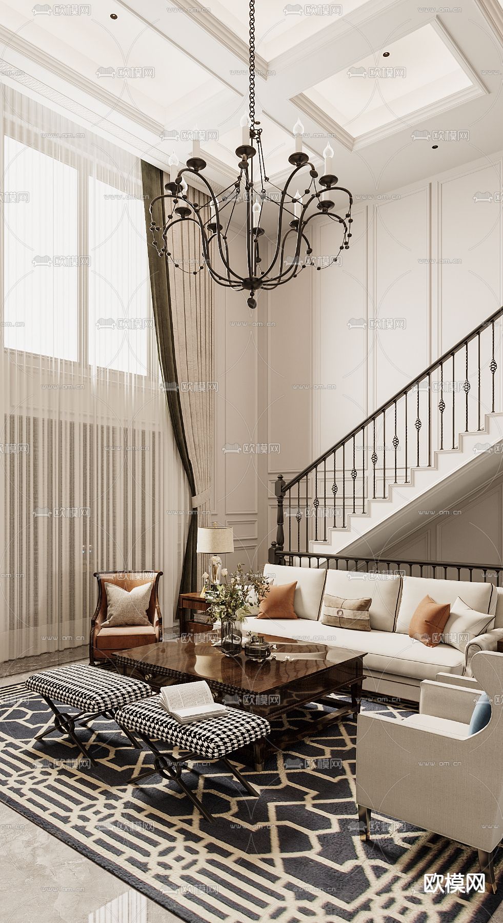 简欧客厅3d模型下载（渲染图6）