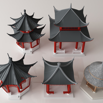  中式古建亭子su模型 