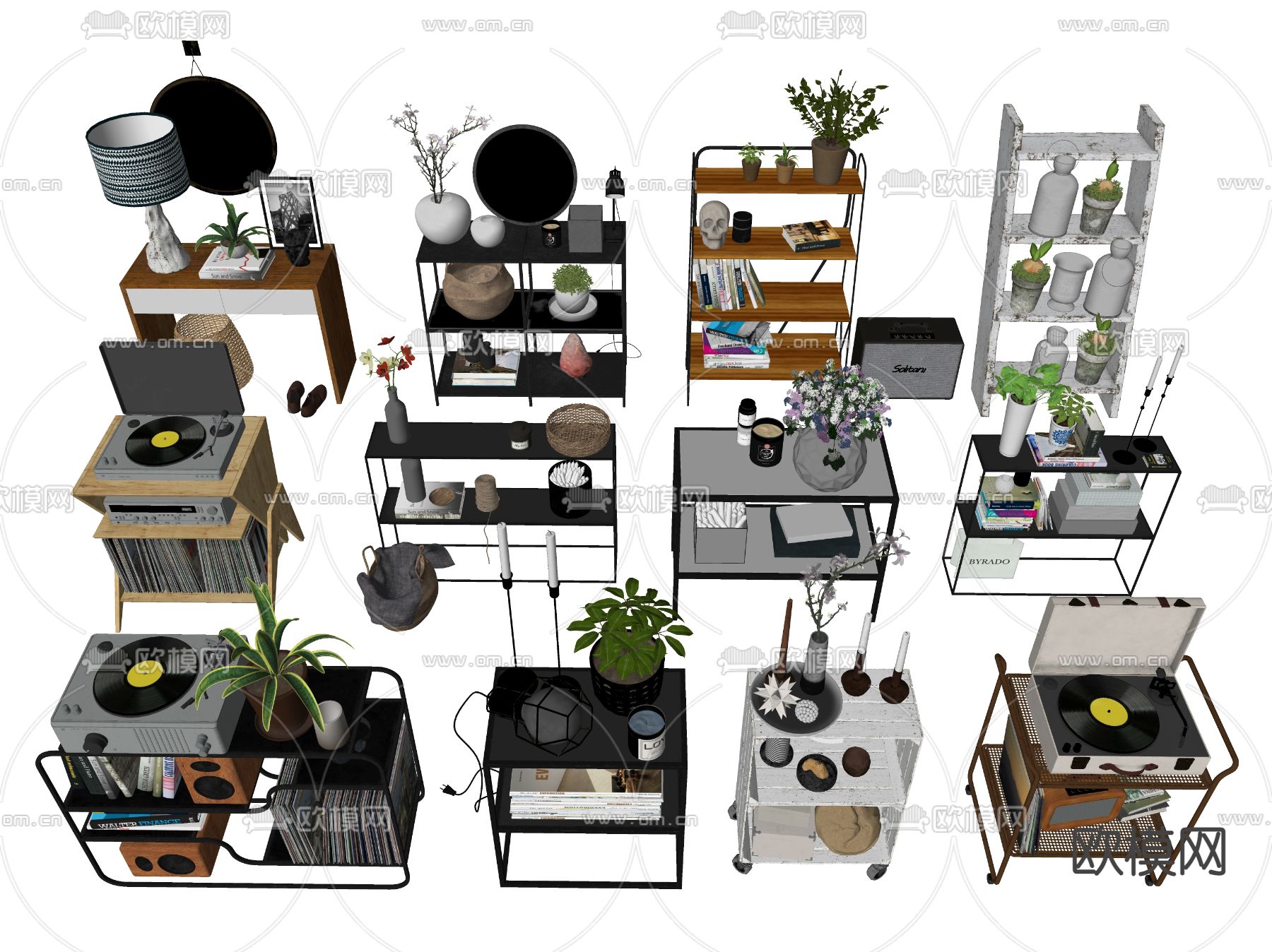 工业风置物架 装饰铁架 床头柜su模型下载（渲染图2）