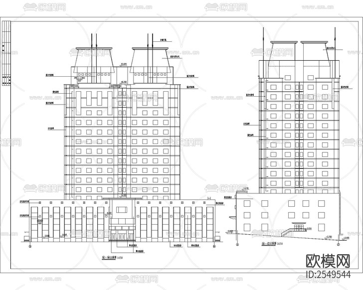 博士后高層公寓樓建筑cad施工圖下載(渲染圖6)