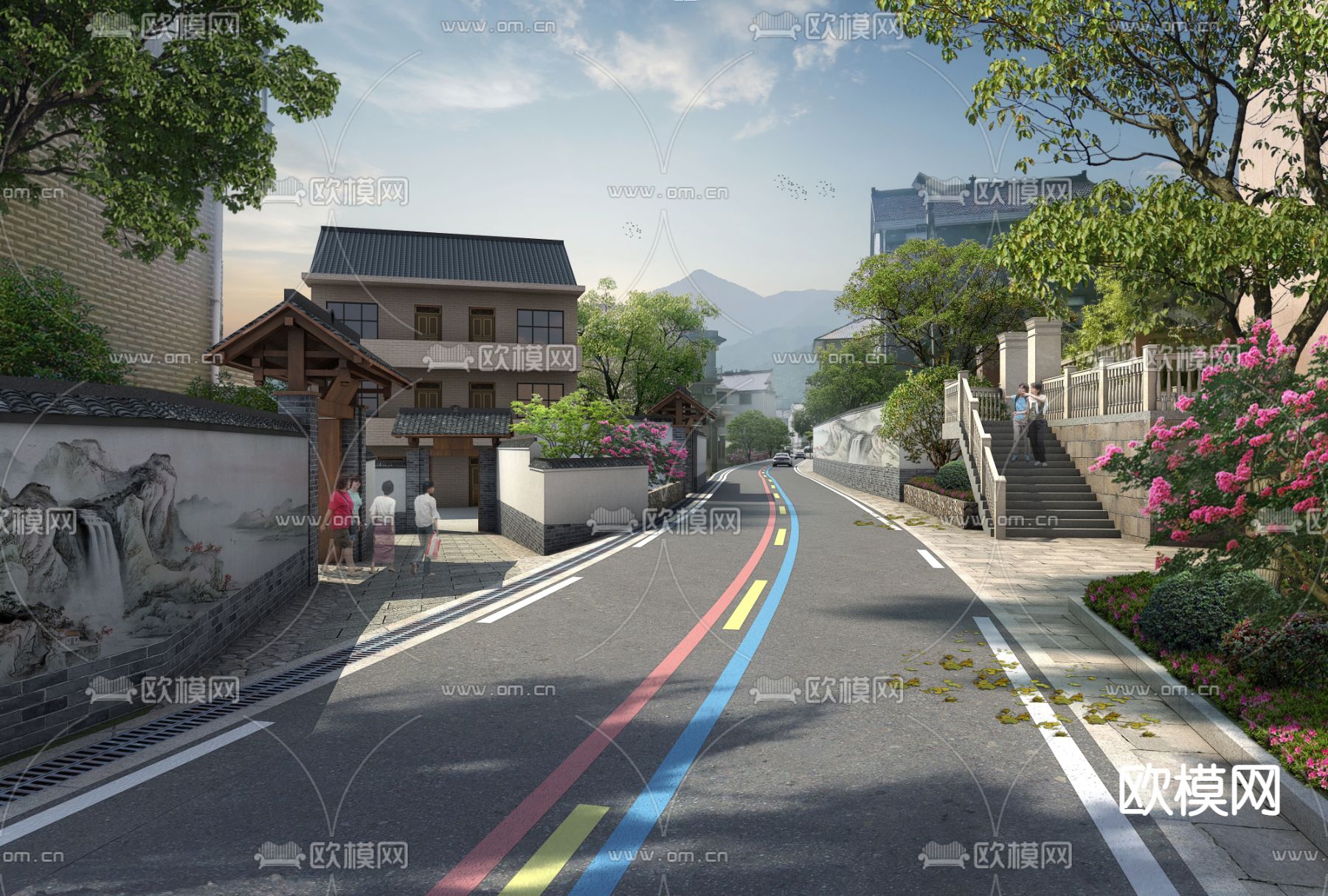 新农村建设 彩虹道路psd下载