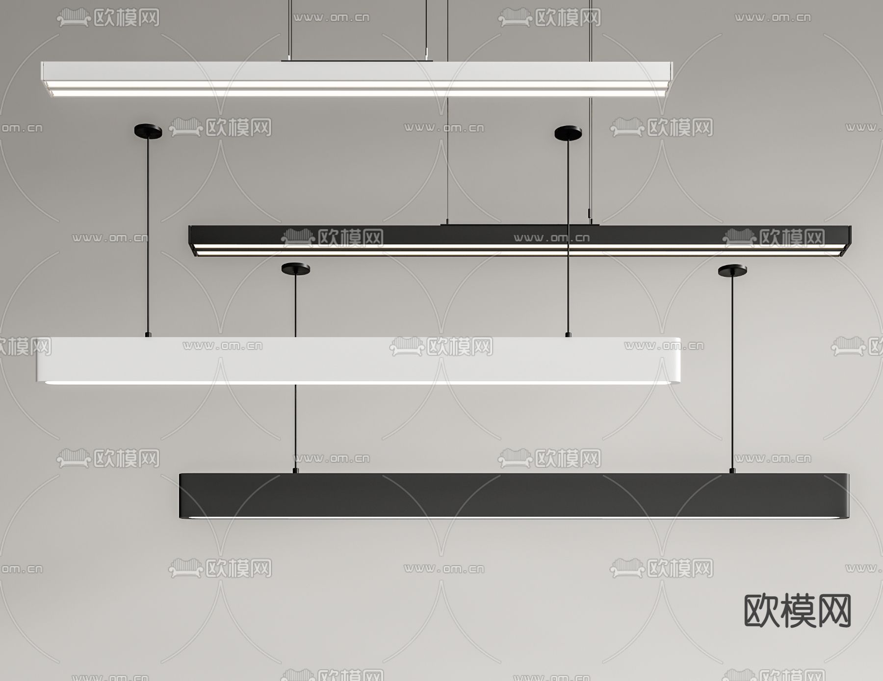 现代长条形吊灯 办公吊灯su模型下载_ID10000209_sketchup模型下载-欧模网