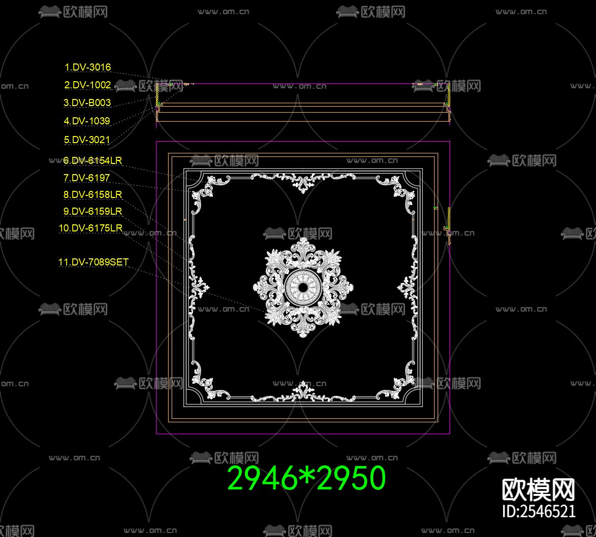 20款法式雕花板吊顶节点大样下载（渲染图6）