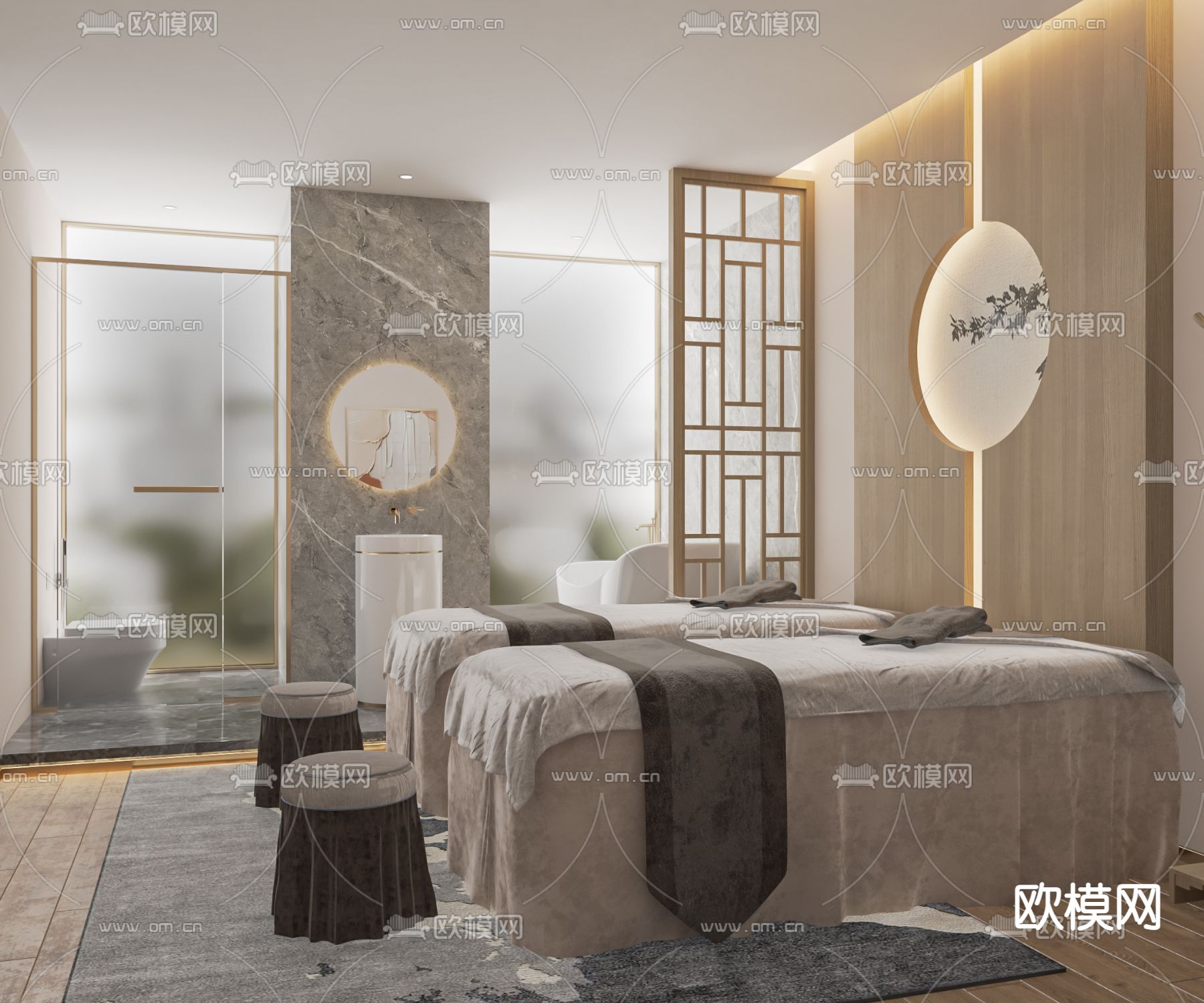 新中式美容院包间su模型下载