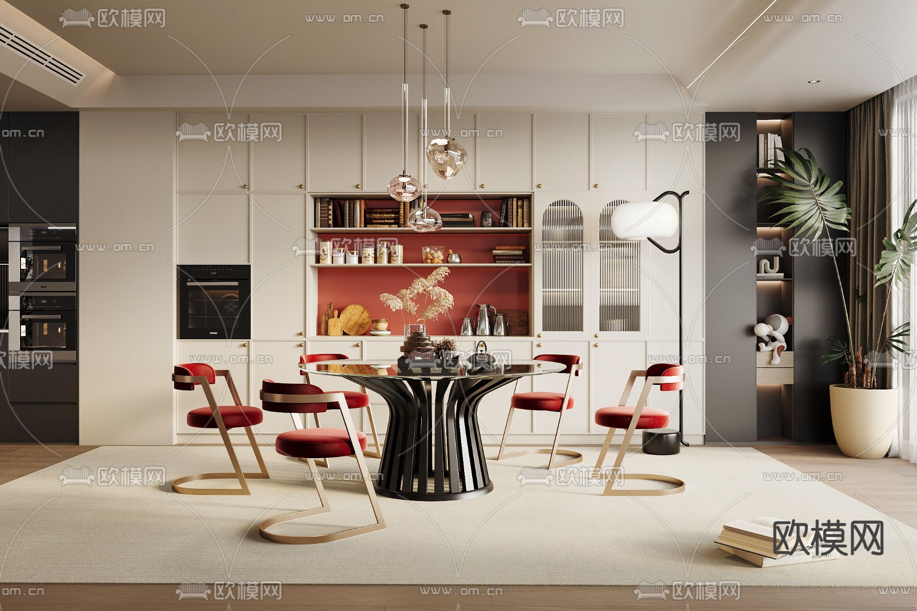 轻奢风餐厅su模型下载（渲染图1）