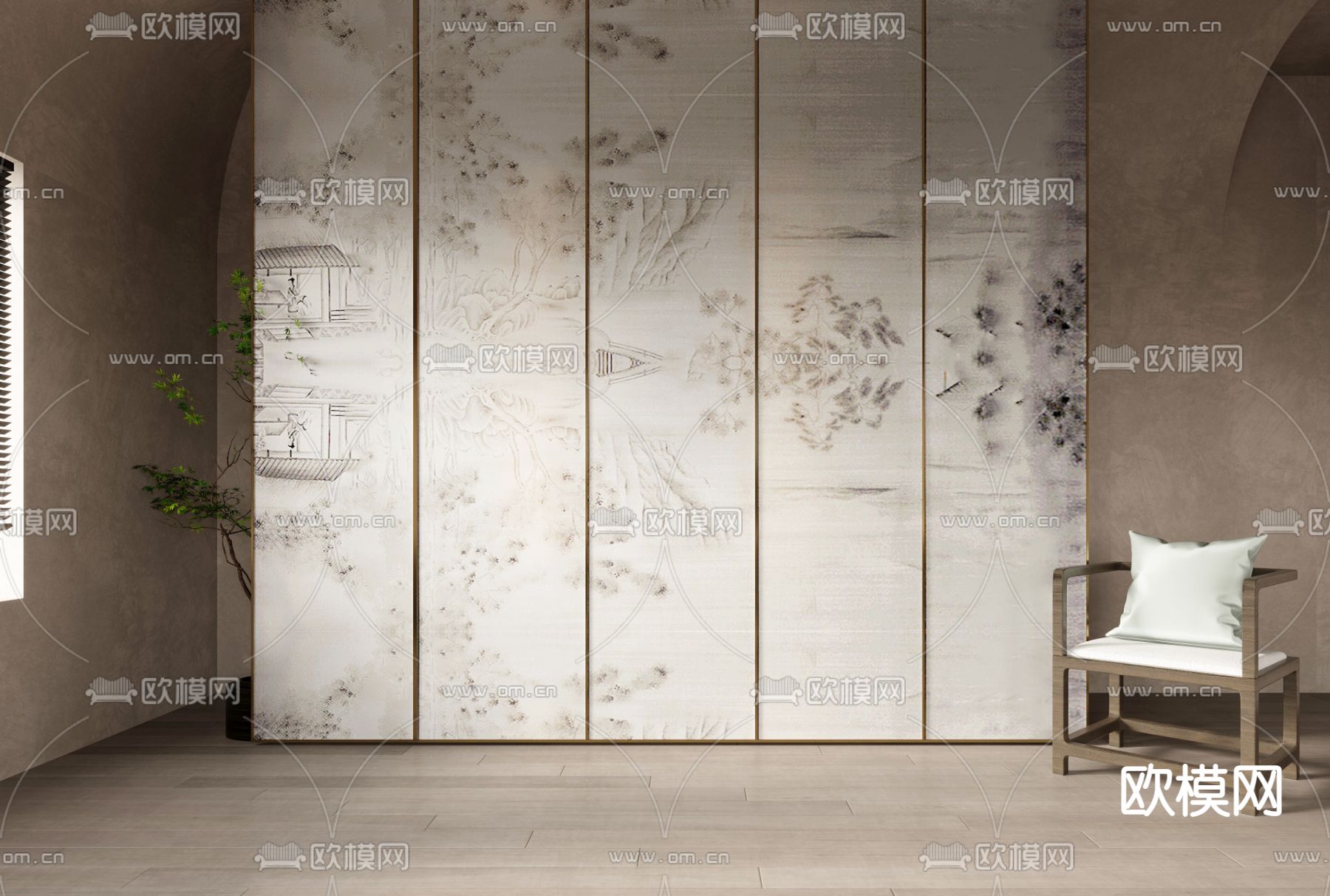 新中式屏风 隔断3d模型下载