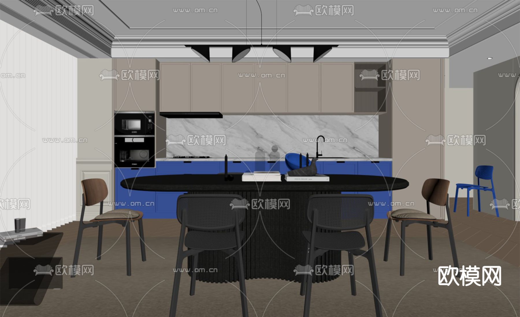 克莱因蓝 餐厅su模型下载（渲染图4）