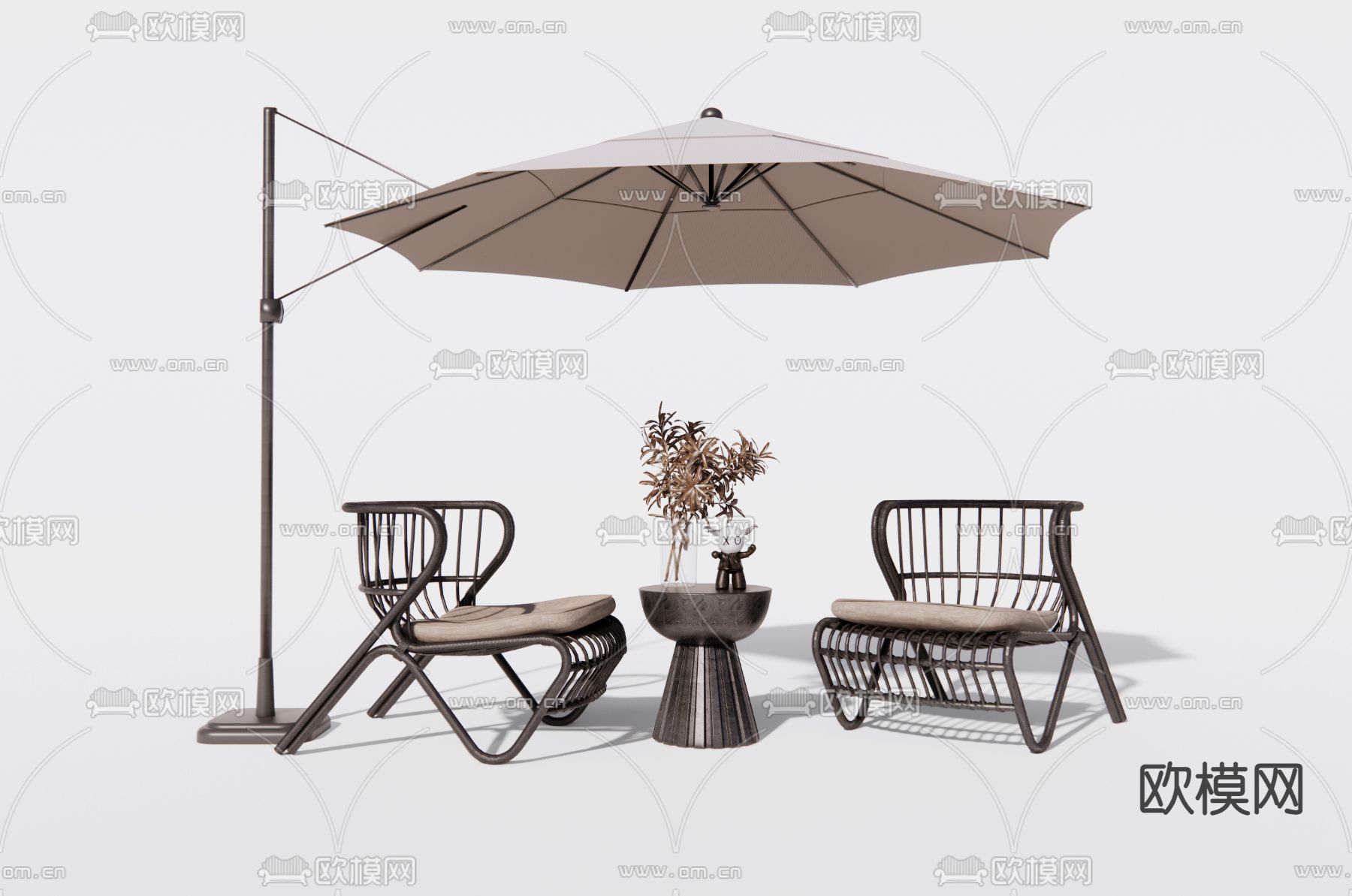 户外椅子 遮阳伞su模型下载（渲染图1）