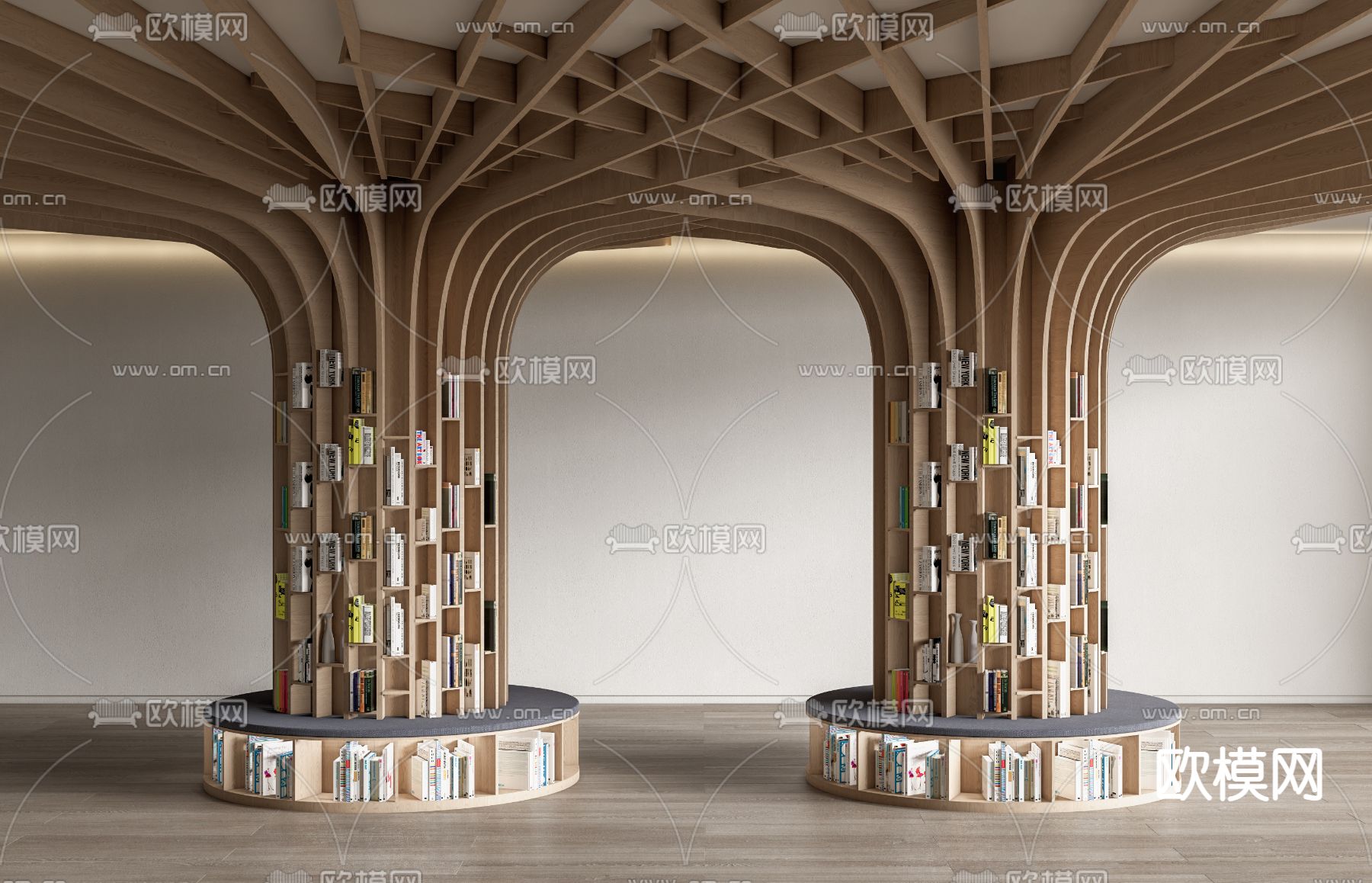 现代柱子 书架 坐垫su模型下载（渲染图1）